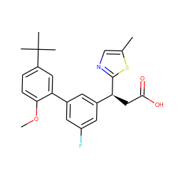 COc1ccc(C(C)(C)C)cc1-c1cc(F)cc([C@H](CC(=O)O)c2ncc(C)s2)c1 ZINC001772571713