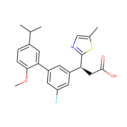 COc1ccc(C(C)C)cc1-c1cc(F)cc([C@H](CC(=O)O)c2ncc(C)s2)c1 ZINC001772582983