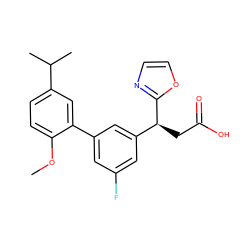 COc1ccc(C(C)C)cc1-c1cc(F)cc([C@H](CC(=O)O)c2ncco2)c1 ZINC001772589703