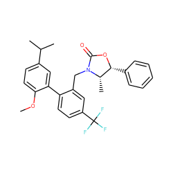 COc1ccc(C(C)C)cc1-c1ccc(C(F)(F)F)cc1CN1C(=O)O[C@H](c2ccccc2)[C@@H]1C ZINC000072107256