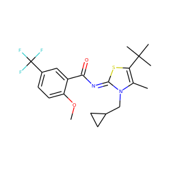 COc1ccc(C(F)(F)F)cc1C(=O)/N=c1\sc(C(C)(C)C)c(C)n1CC1CC1 ZINC000028954364