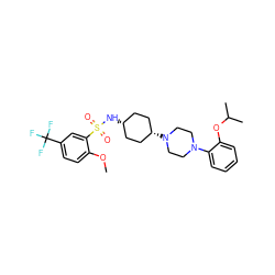 COc1ccc(C(F)(F)F)cc1S(=O)(=O)N[C@H]1CC[C@@H](N2CCN(c3ccccc3OC(C)C)CC2)CC1 ZINC000101091125