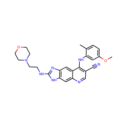COc1ccc(C)c(Nc2c(C#N)cnc3cc4[nH]c(NCCN5CCOCC5)nc4cc23)c1 ZINC000013818539