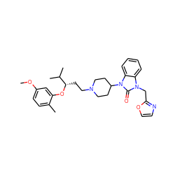 COc1ccc(C)c(O[C@@H](CCN2CCC(n3c(=O)n(Cc4ncco4)c4ccccc43)CC2)C(C)C)c1 ZINC000029061961