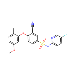 COc1ccc(C)c(Oc2ccc(S(=O)(=O)Nc3ccc(F)cn3)cc2C#N)c1 ZINC000473201046