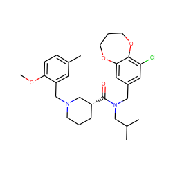 COc1ccc(C)cc1CN1CCC[C@@H](C(=O)N(Cc2cc(Cl)c3c(c2)OCCCO3)CC(C)C)C1 ZINC000114099586