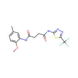 COc1ccc(C)cc1NC(=O)CCC(=O)Nc1nnc(C(F)(F)F)s1 ZINC000017252310