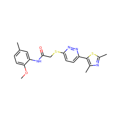 COc1ccc(C)cc1NC(=O)CSc1ccc(-c2sc(C)nc2C)nn1 ZINC000004358378