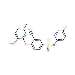 COc1ccc(C)cc1Oc1ccc(S(=O)(=O)Nc2ccc(F)cn2)cc1C#N ZINC000473200841