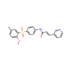 COc1ccc(C)cc1S(=O)(=O)c1ccc(NC(=O)/C=C/c2cccnc2)cc1 ZINC000142619699