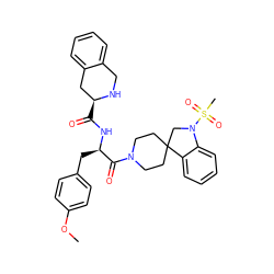 COc1ccc(C[C@@H](NC(=O)[C@H]2Cc3ccccc3CN2)C(=O)N2CCC3(CC2)CN(S(C)(=O)=O)c2ccccc23)cc1 ZINC000038154209