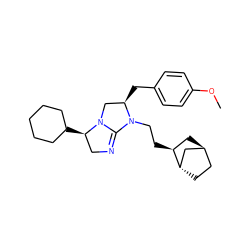 COc1ccc(C[C@@H]2CN3C(=NC[C@H]3C3CCCCC3)N2CC[C@H]2C[C@H]3CC[C@H]2C3)cc1 ZINC000253641791