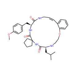 COc1ccc(C[C@@H]2NC(=O)C3(CCCC3)NC(=O)[C@H](CC(C)C)NCCOc3ccccc3/C=C\CNC2=O)cc1 ZINC001772615169