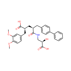 COc1ccc(C[C@H](C[C@@H](Cc2ccc(-c3ccccc3)cc2)C(=O)NC[C@@H](O)C(=O)O)C(=O)O)cc1OC ZINC000029405579