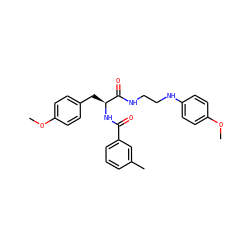 COc1ccc(C[C@H](NC(=O)c2cccc(C)c2)C(=O)NCCNc2ccc(OC)cc2)cc1 ZINC000014971346