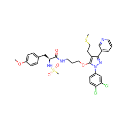 COc1ccc(C[C@H](NS(C)(=O)=O)C(=O)NCCCOc2c(CCSC)c(-c3cccnc3)nn2-c2ccc(Cl)c(Cl)c2)cc1 ZINC001772571111