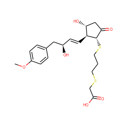 COc1ccc(C[C@H](O)/C=C/[C@H]2[C@H](O)CC(=O)[C@@H]2SCCCSCC(=O)O)cc1 ZINC000013836441