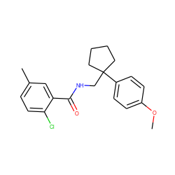 COc1ccc(C2(CNC(=O)c3cc(C)ccc3Cl)CCCC2)cc1 ZINC000473183384