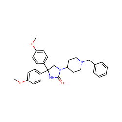 COc1ccc(C2(c3ccc(OC)cc3)CN(C3CCN(Cc4ccccc4)CC3)C(=O)N2)cc1 ZINC000034802343