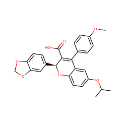 COc1ccc(C2=C(C(=O)O)[C@H](c3ccc4c(c3)OCO4)Oc3ccc(OC(C)C)cc32)cc1 ZINC000004391811