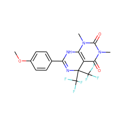 COc1ccc(C2=NC(C(F)(F)F)(C(F)(F)F)c3c(n(C)c(=O)n(C)c3=O)N2)cc1 ZINC000008445398