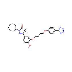 COc1ccc(C2=NN(C3CCCCCC3)C(=O)C2(C)C)cc1OCCCCOc1ccc(-c2nnn[nH]2)cc1 ZINC000095557067