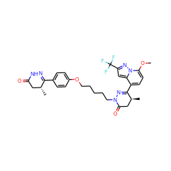 COc1ccc(C2=NN(CCCCCOc3ccc(C4=NNC(=O)C[C@H]4C)cc3)C(=O)C[C@@H]2C)c2cc(C(F)(F)F)nn12 ZINC000043194309