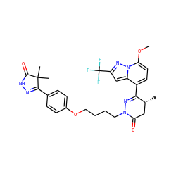 COc1ccc(C2=NN(CCCCOc3ccc(C4=NNC(=O)C4(C)C)cc3)C(=O)C[C@H]2C)c2cc(C(F)(F)F)nn12 ZINC000095588793