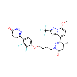 COc1ccc(C2=NN(CCCCOc3ccc(C4=NNC(=O)CC4)c(F)c3F)C(=O)C[C@H]2C)c2cc(C(F)(F)F)nn12 ZINC000095591205