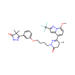 COc1ccc(C2=NN(CCCCOc3cccc(C4=NNC(=O)C4(C)C)c3)C(=O)C[C@H]2C)c2cc(C(F)(F)F)nn12 ZINC000095592434