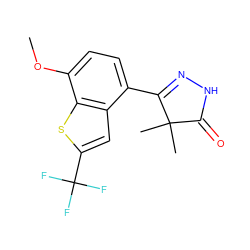 COc1ccc(C2=NNC(=O)C2(C)C)c2cc(C(F)(F)F)sc12 ZINC000084688550