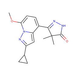 COc1ccc(C2=NNC(=O)C2(C)C)c2cc(C3CC3)nn12 ZINC000084687166