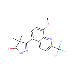 COc1ccc(C2=NNC(=O)C2(C)C)c2ccc(C(F)(F)F)nc12 ZINC000043194761