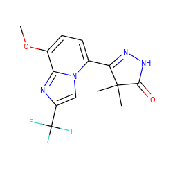 COc1ccc(C2=NNC(=O)C2(C)C)n2cc(C(F)(F)F)nc12 ZINC000084688553