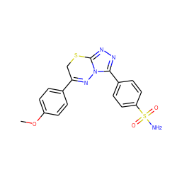 COc1ccc(C2=Nn3c(nnc3-c3ccc(S(N)(=O)=O)cc3)SC2)cc1 ZINC000103269625