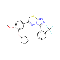 COc1ccc(C2=Nn3c(nnc3-c3ccccc3C(F)(F)F)SC2)cc1OC1CCCC1 ZINC000043016370