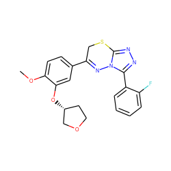 COc1ccc(C2=Nn3c(nnc3-c3ccccc3F)SC2)cc1O[C@@H]1CCOC1 ZINC000043025292