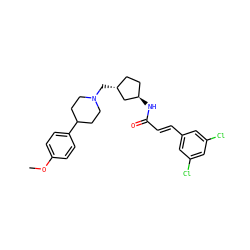 COc1ccc(C2CCN(C[C@@H]3CC[C@@H](NC(=O)/C=C/c4cc(Cl)cc(Cl)c4)C3)CC2)cc1 ZINC000028957856