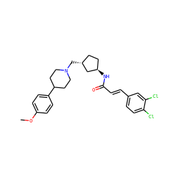 COc1ccc(C2CCN(C[C@@H]3CC[C@@H](NC(=O)/C=C/c4ccc(Cl)c(Cl)c4)C3)CC2)cc1 ZINC000028957845