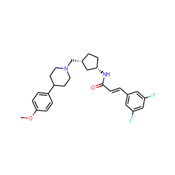 COc1ccc(C2CCN(C[C@@H]3CC[C@H](NC(=O)/C=C/c4cc(F)cc(F)c4)C3)CC2)cc1 ZINC000028957870