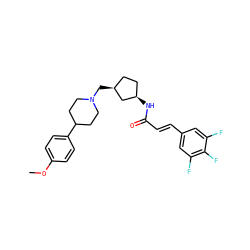 COc1ccc(C2CCN(C[C@H]3CC[C@@H](NC(=O)/C=C/c4cc(F)c(F)c(F)c4)C3)CC2)cc1 ZINC000028957877