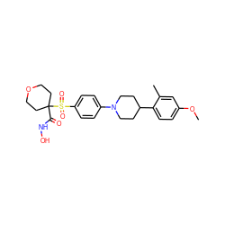 COc1ccc(C2CCN(c3ccc(S(=O)(=O)C4(C(=O)NO)CCOCC4)cc3)CC2)c(C)c1 ZINC000049034857