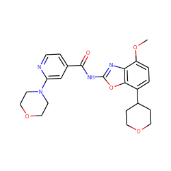 COc1ccc(C2CCOCC2)c2oc(NC(=O)c3ccnc(N4CCOCC4)c3)nc12 ZINC000040552091