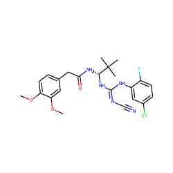 COc1ccc(CC(=O)N[C@@H](N/C(=N/C#N)Nc2cc(Cl)ccc2F)C(C)(C)C)cc1OC ZINC000040424292