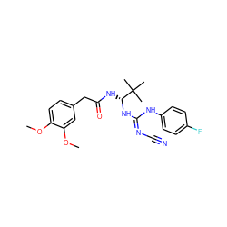 COc1ccc(CC(=O)N[C@@H](N/C(=N/C#N)Nc2ccc(F)cc2)C(C)(C)C)cc1OC ZINC000040949609