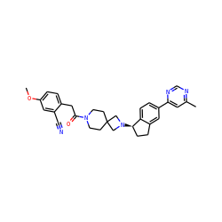 COc1ccc(CC(=O)N2CCC3(CC2)CN([C@@H]2CCc4cc(-c5cc(C)ncn5)ccc42)C3)c(C#N)c1 ZINC000118886107