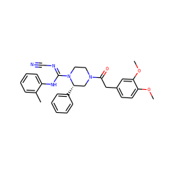 COc1ccc(CC(=O)N2CCN(/C(=N/C#N)Nc3ccccc3C)[C@@H](c3ccccc3)C2)cc1OC ZINC000029128393