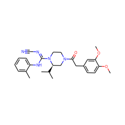 COc1ccc(CC(=O)N2CCN(/C(=N/C#N)Nc3ccccc3C)[C@H](C(C)C)C2)cc1OC ZINC000029128695