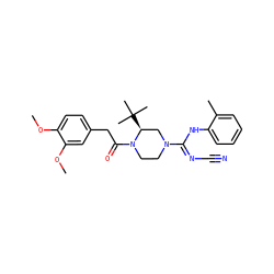 COc1ccc(CC(=O)N2CCN(/C(=N/C#N)Nc3ccccc3C)C[C@@H]2C(C)(C)C)cc1OC ZINC000029128472