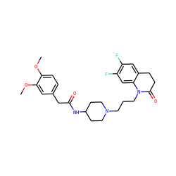 COc1ccc(CC(=O)NC2CCN(CCCN3C(=O)CCc4cc(F)c(F)cc43)CC2)cc1OC ZINC000064553768